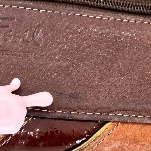 Fossil Brown Retro Boho Diagonal Suede & Leather & Patent Clutch Wallet VGUC - Picture 11 of 14